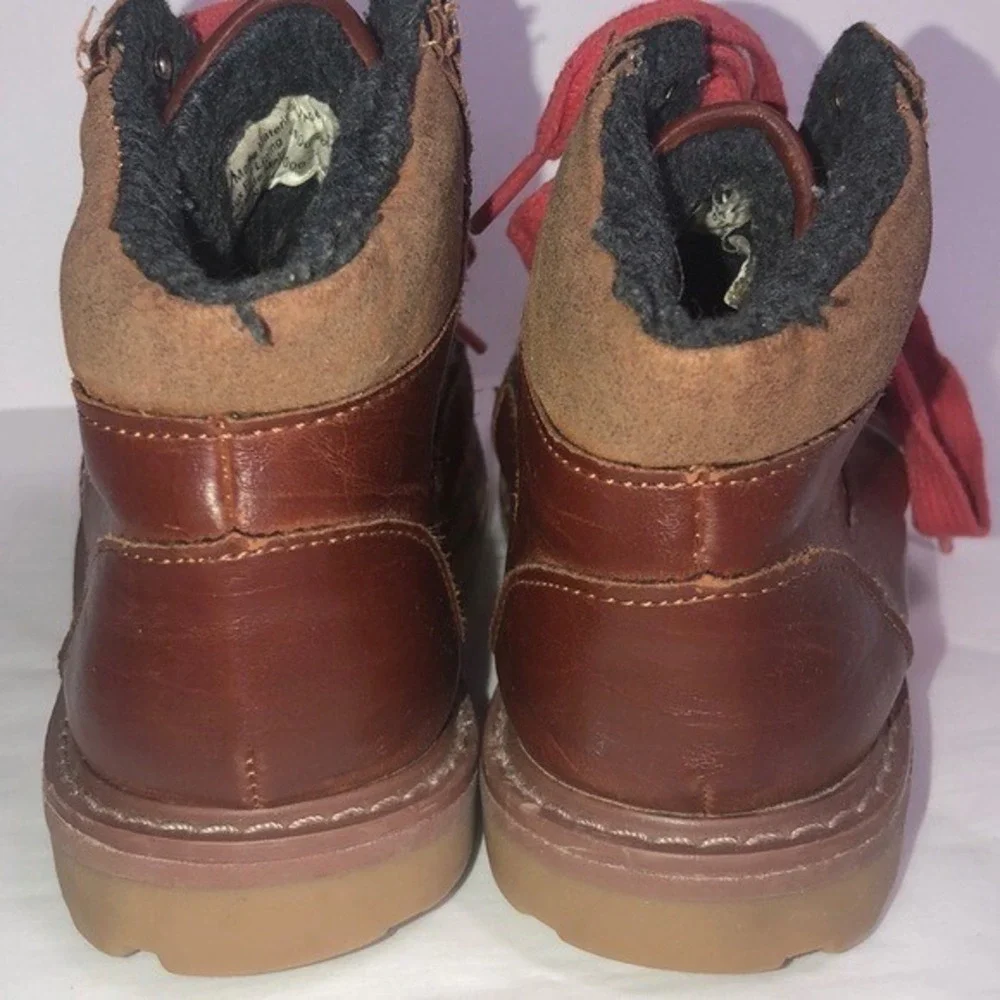 Brown Faux‎ Leather with Red Laces Boots Size 13